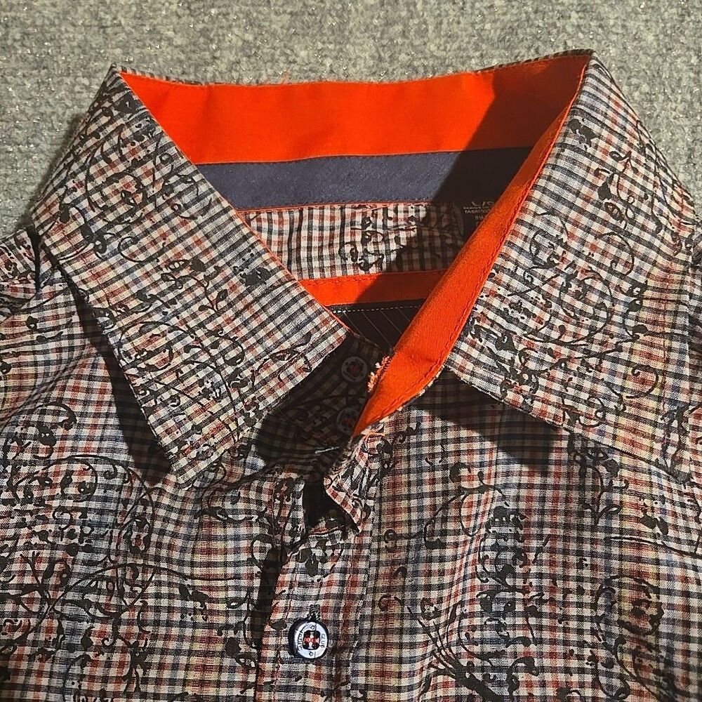 Sahara Club Shirt Mens Large Red White Blue Button Front Flip Cuff Long Sleeve